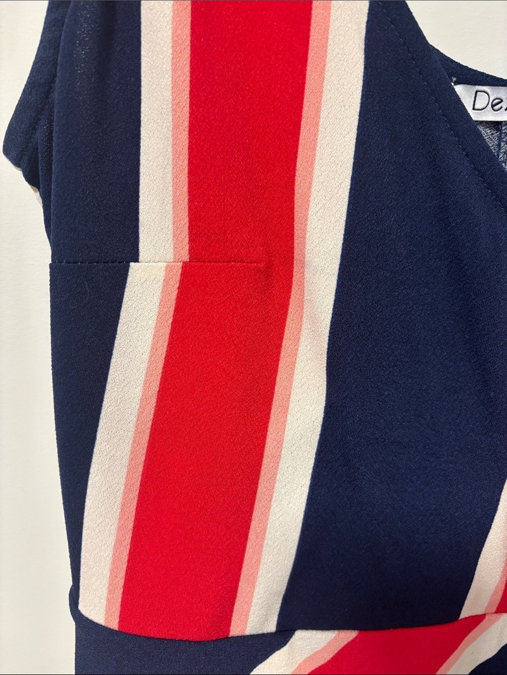 Dex Striped Navy, Pink & Cream  Wrap Style Dress - Picture 3 of 10